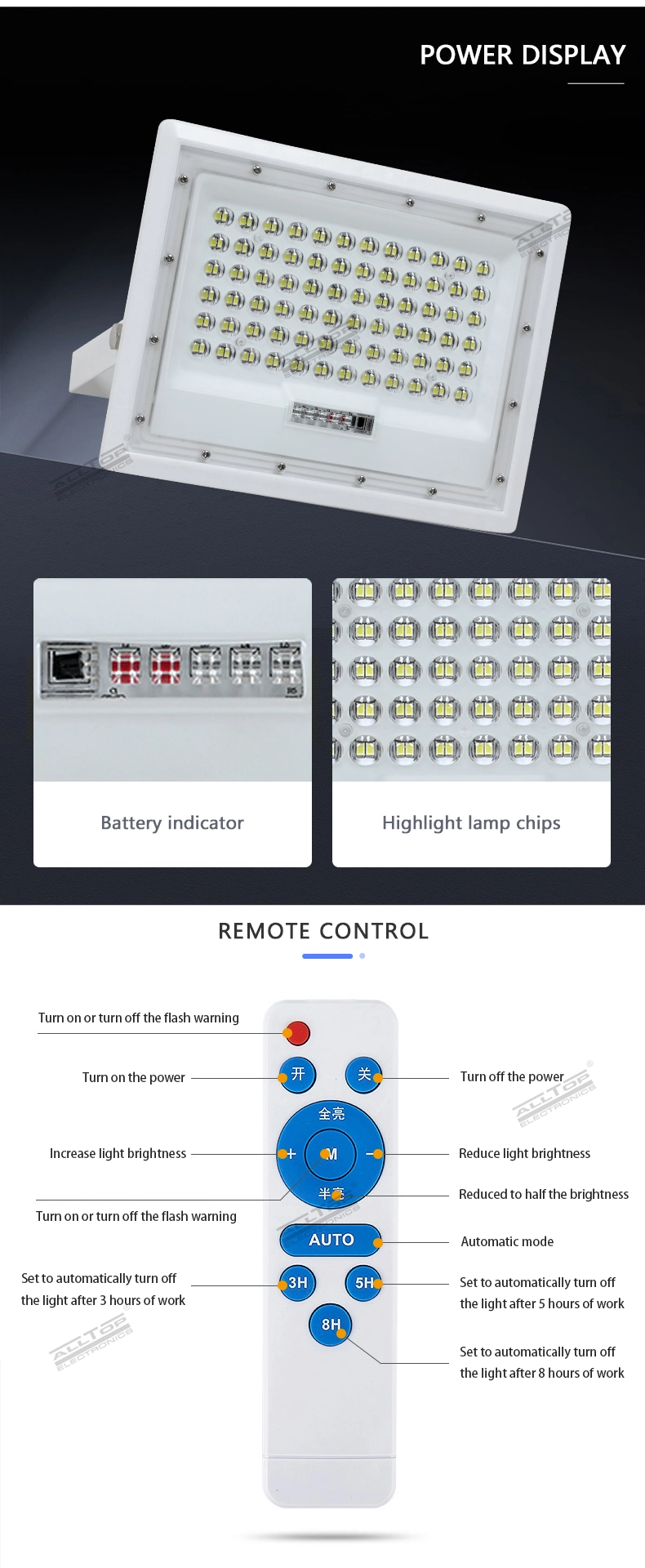 Alltop Guangdong Hot Sales Waterproof IP65 80W 160W 240W Parking Apron Outdoor Solar LED Flood Light